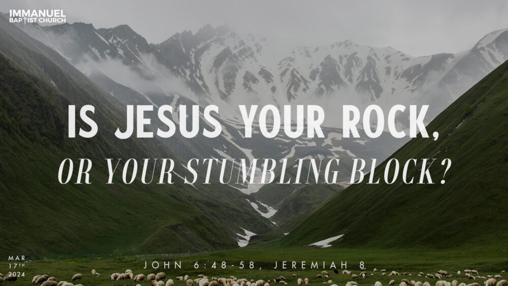 Is Jesus Your Rock or Your Stumbling Block? (1 Pet. 2:6-8, Jer. 8, Jn. 6:48-58)